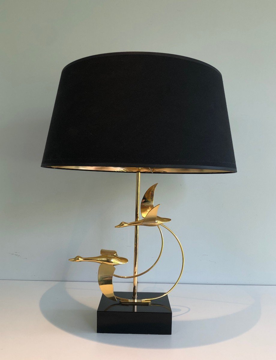 Flight Of Wild Geese Brass Table Lamp. French. Circa 1970-photo-8