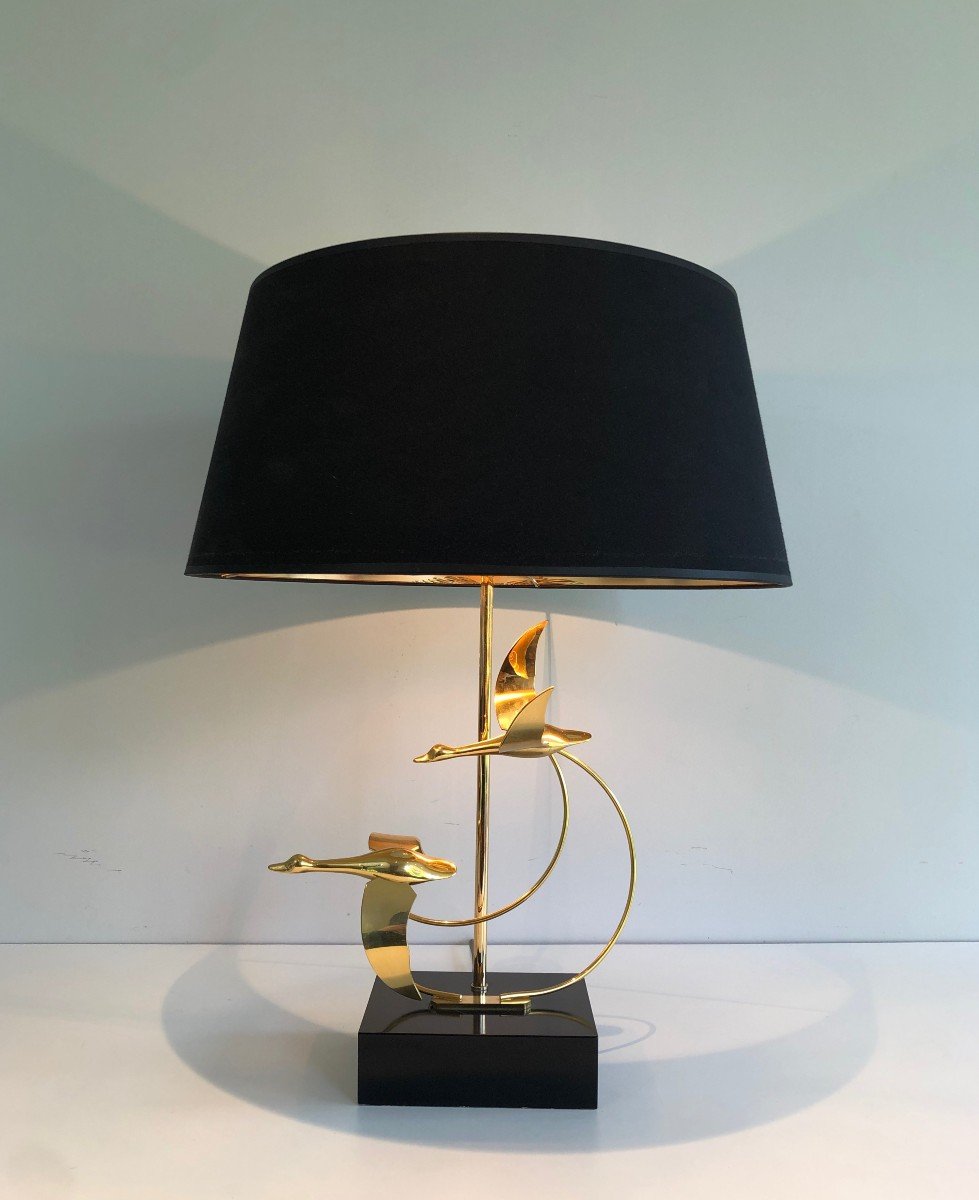 Flight Of Wild Geese Brass Table Lamp. French. Circa 1970