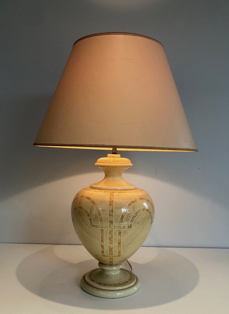 Eggshell Lacquered Table Lamp With Interlacing. French Work. Circa 1970-photo-2