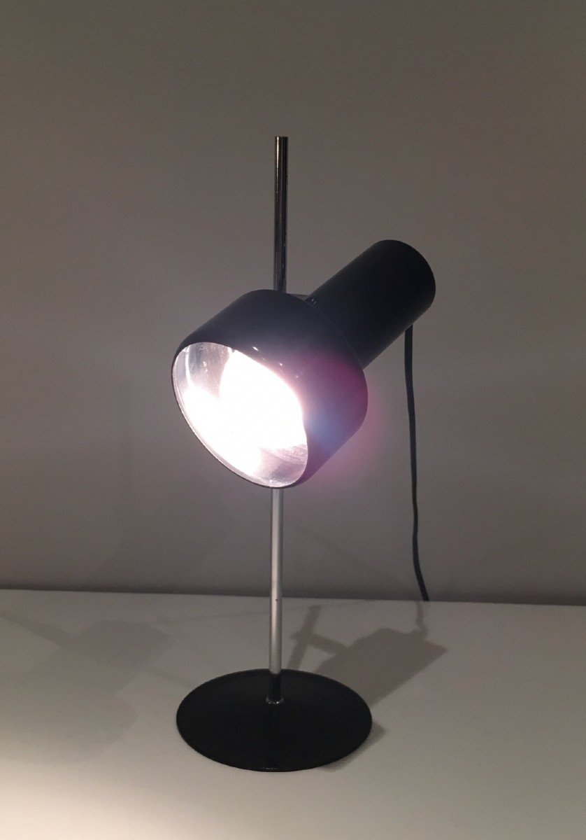 Lampe Réglable Et Orientable En Métal Laqué Noir Et Chrome. Travail Français. Vers 1970-photo-4
