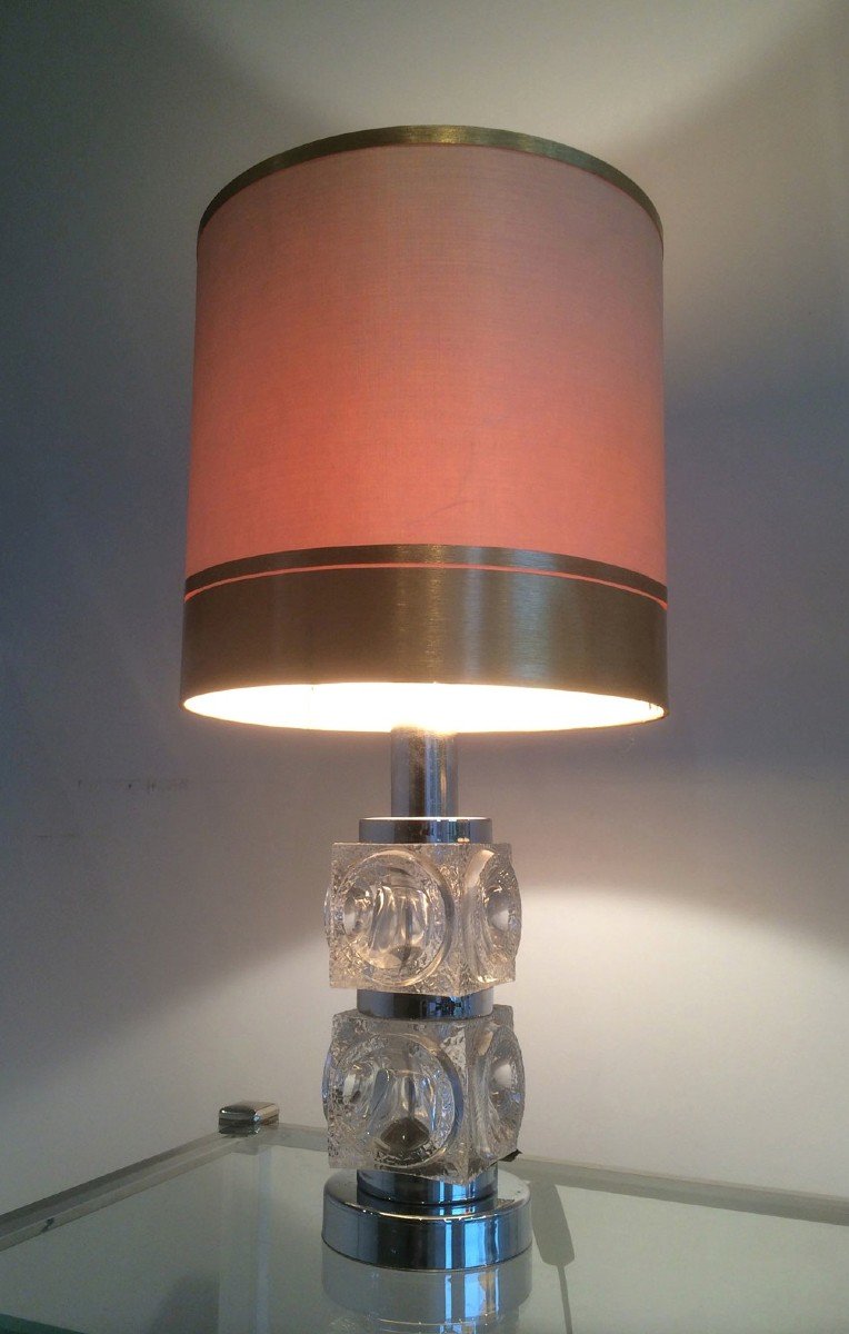 Paire De Lampes En Verre Et Chrome. Vers 1970-photo-6