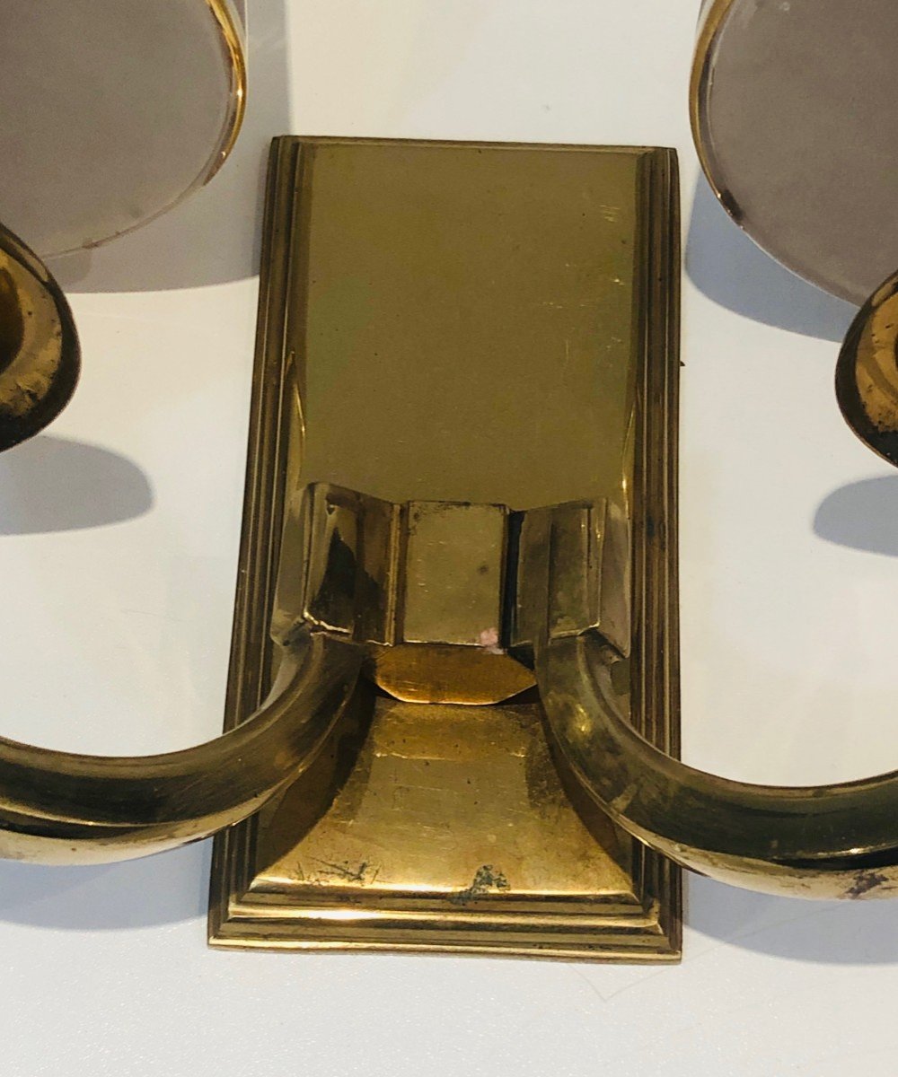 Pair Of Art Deco Brass Wall Lights. French Work In The Style Of Perzel. Circa 1930-photo-6