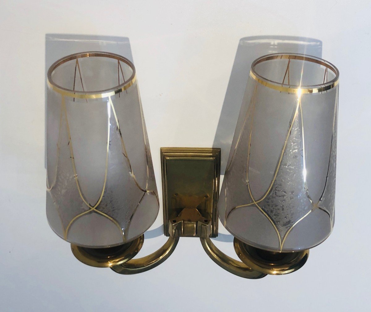 Pair Of Art Deco Brass Wall Lights. French Work In The Style Of Perzel. Circa 1930-photo-7