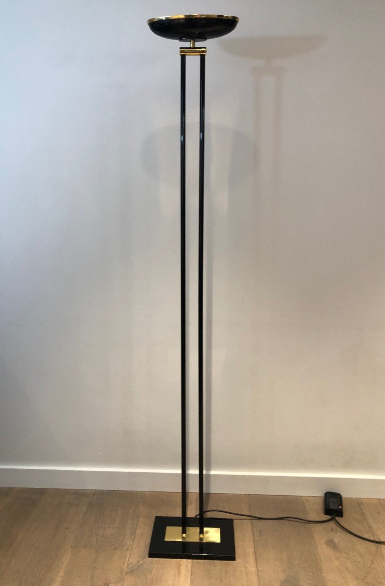 Black Lacquered And Brass Floor Lamp