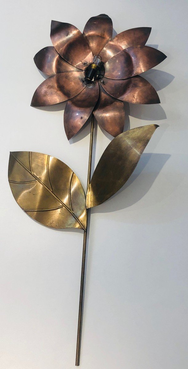 Important Pair Of Brass Flower Wall Lights. French Work. Circa 1970-photo-5