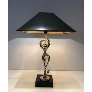 Brass Table Lamp Representing A Stylish Dancer