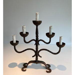 5 Lights Wrought Iron Candlestick 5 Lights Wrought Iron Candlestick. French Work. Circa 1950