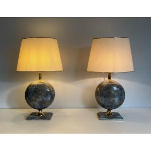 Pair Of Ceramic Table Lamps. French Work By Philippe Barbier. Circa 1970