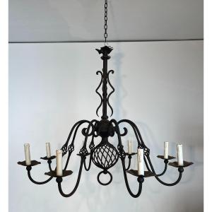 Large Wrought Iron Chandelier With 18 Lights. French Work. Circa 1950