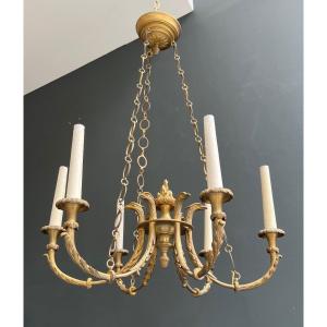 6 Arms Empire Style Bronze Chandelier With Royal Eagle Heads And Flame. French Work. Circa 1900