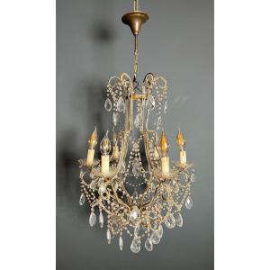 Beaded And Crystal Chandelier. Italian Chandelier. Circa 1970