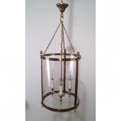 Lantern Neoclassical Brass And Silver In Faux-glass In Round Plastic Hard. Around 1970