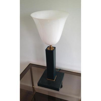 White Plastic Office Lamp Imitating Opaline Glass.