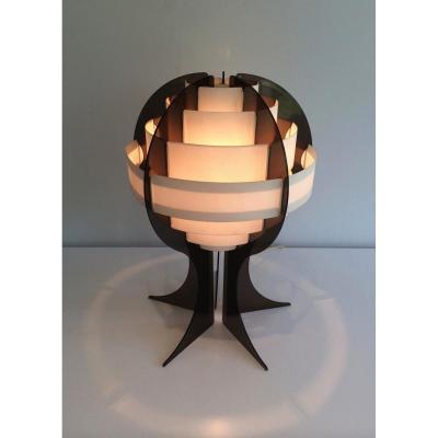 Modernist Plexiglass Lamp And White Plastic Bands. About 1970