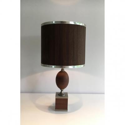 Egg Lamp In Wood And Brushed Steel. About 1970