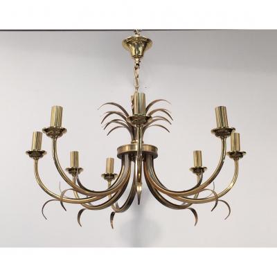 Charles House. Chandelier 8 Arms Of Light In Brushed Steel And Brass Ananans Figure. Towards