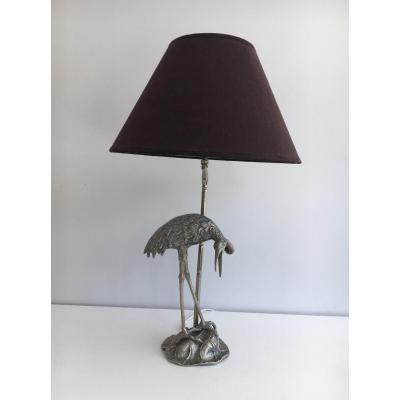 House Bagués. Heron Lamp In Silver Metal. Around 1960