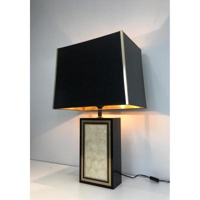 Tall Lacquered Wood Gild And Nacre Table Lamp. French Work. Circa 1970