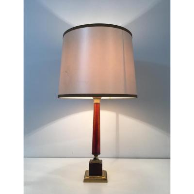 Elegant Red Celluloid And Brass Lamp. French. Circa 1950 