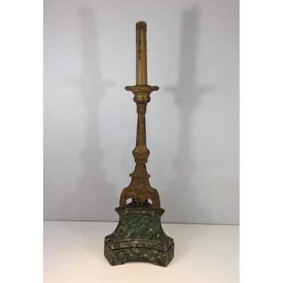 Candelabra Carved Gilded Wood On Patinated Wood Base. La France. Late 18th Century