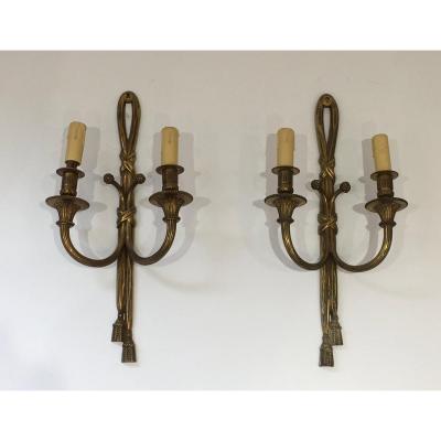 Louis The 16th Style Bronze Wall Sconces. French. Circa 1940