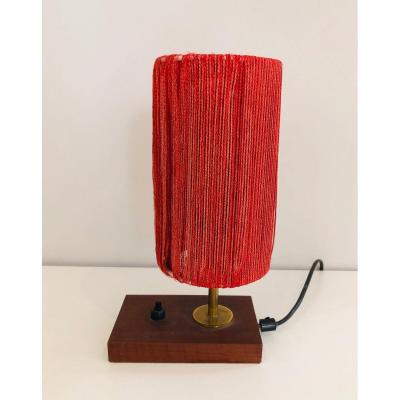 Small Wood, Brass And Wool Table Lamp. French. Circa 1950