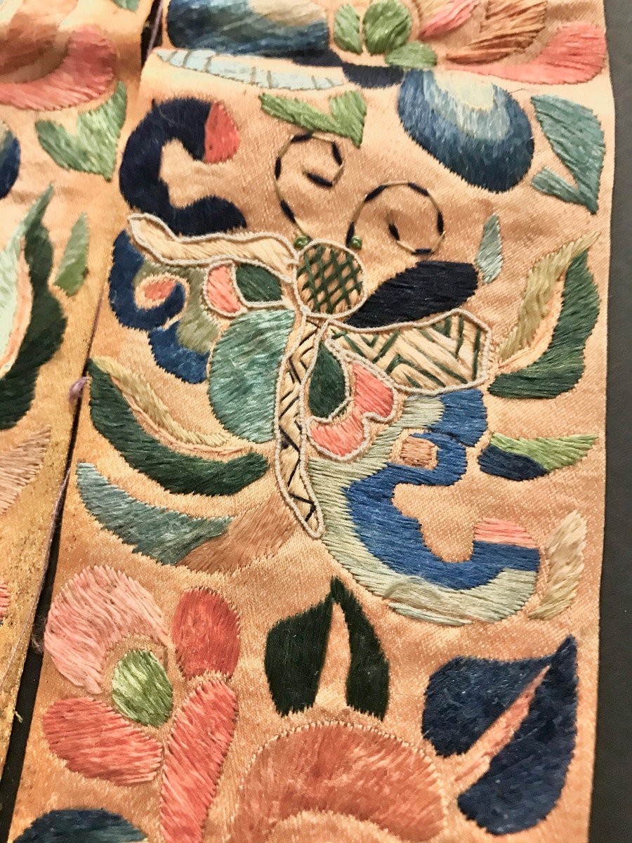 Japanese Kimono Collar. Silk On Silk Embroidery. 19th Century-photo-2