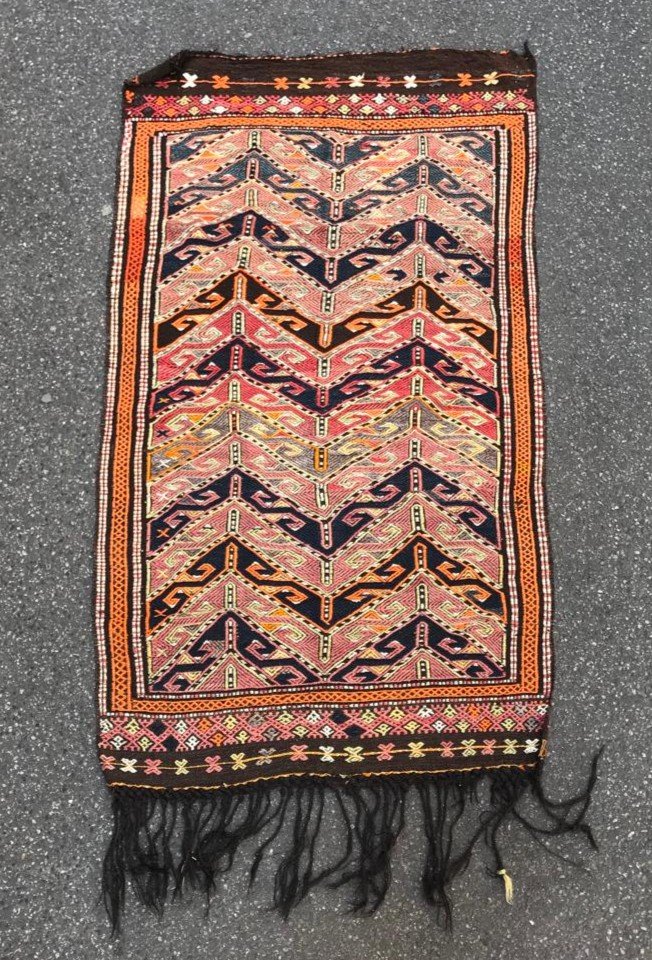 Embroidered Kilim Rug. Mut - Anatolia. Circa 1920. 212 X 113 Cm