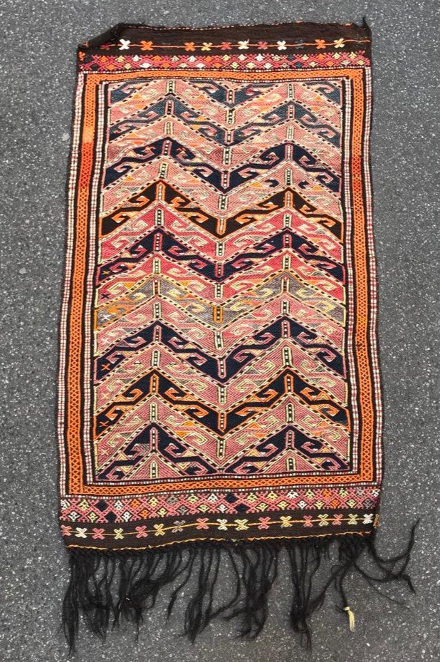 Mut Embroidered Kilim / Anatolia. Circa 1920. 212 X 113 Cm