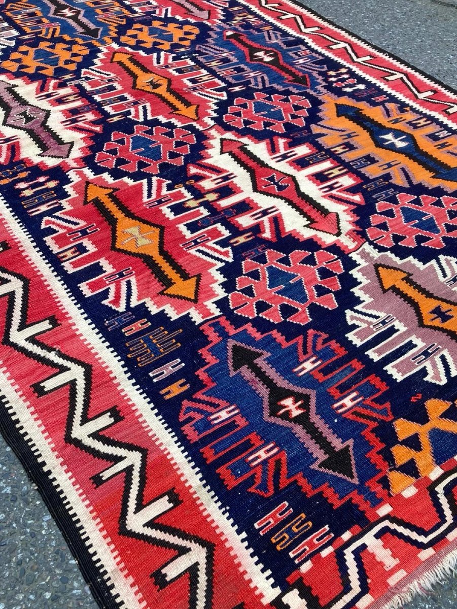 Kilim Kuba - Azerbaïdjan. Circa 1930.  300 X 158 Cm-photo-3