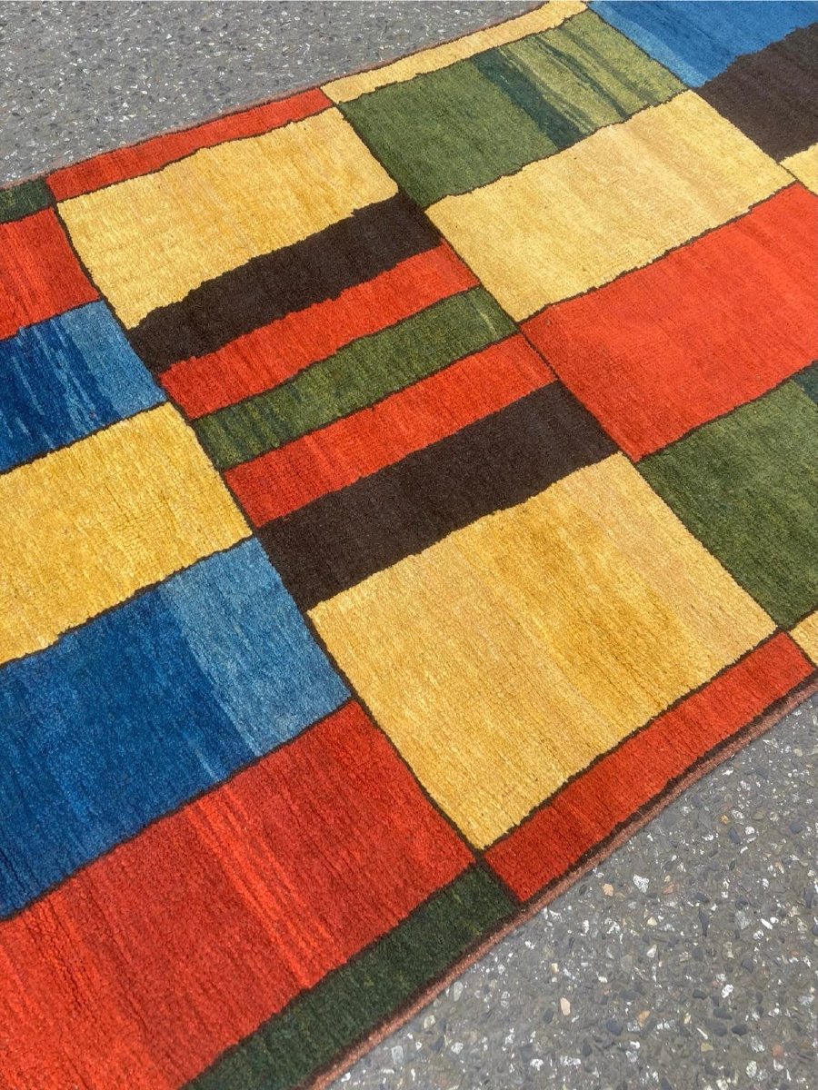 Tapis Gabbeh Style Mondrian. Milieu 20 Ième. 285 X 92 Cm-photo-2