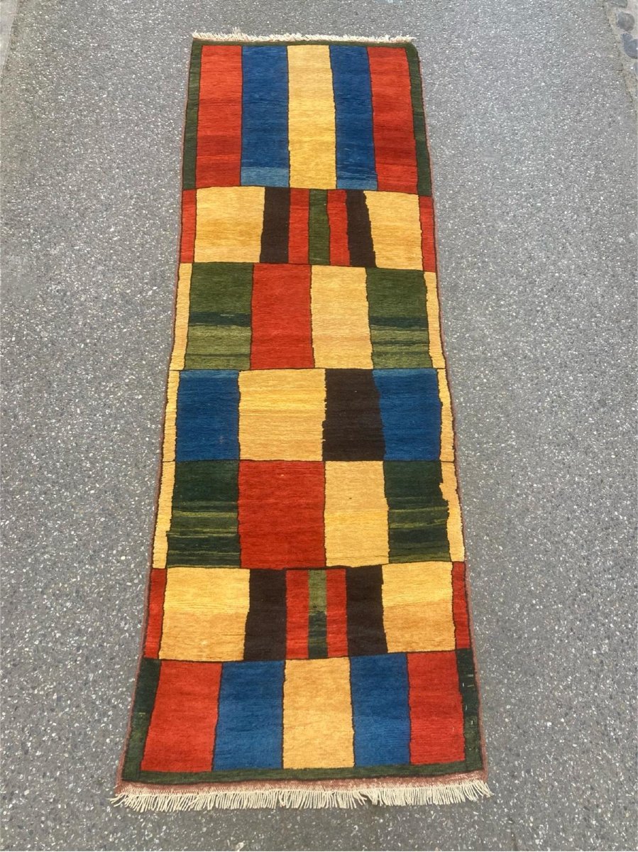 Mondrian Style Gabbeh Rug. Mid 20th Century. 285 X 92 Cm-photo-3