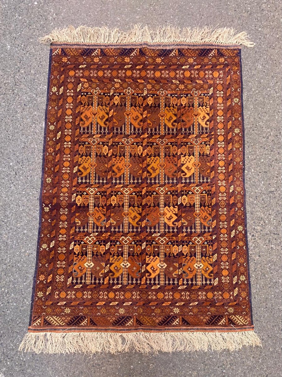 Tapis Afghan. Laine Sur Soie. Milieu 20 Ième. 175 X 115 Cm-photo-5