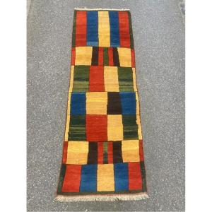 Tapis Gabbeh Style Mondrian. Milieu 20 Ième. 285 X 92 Cm