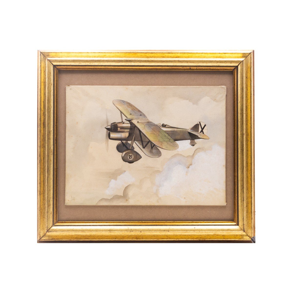 Mixed Media On Paper, By Luciano Bonacini, "single-seat Fighter Plane," Signed, 1930s/'40s-photo-2