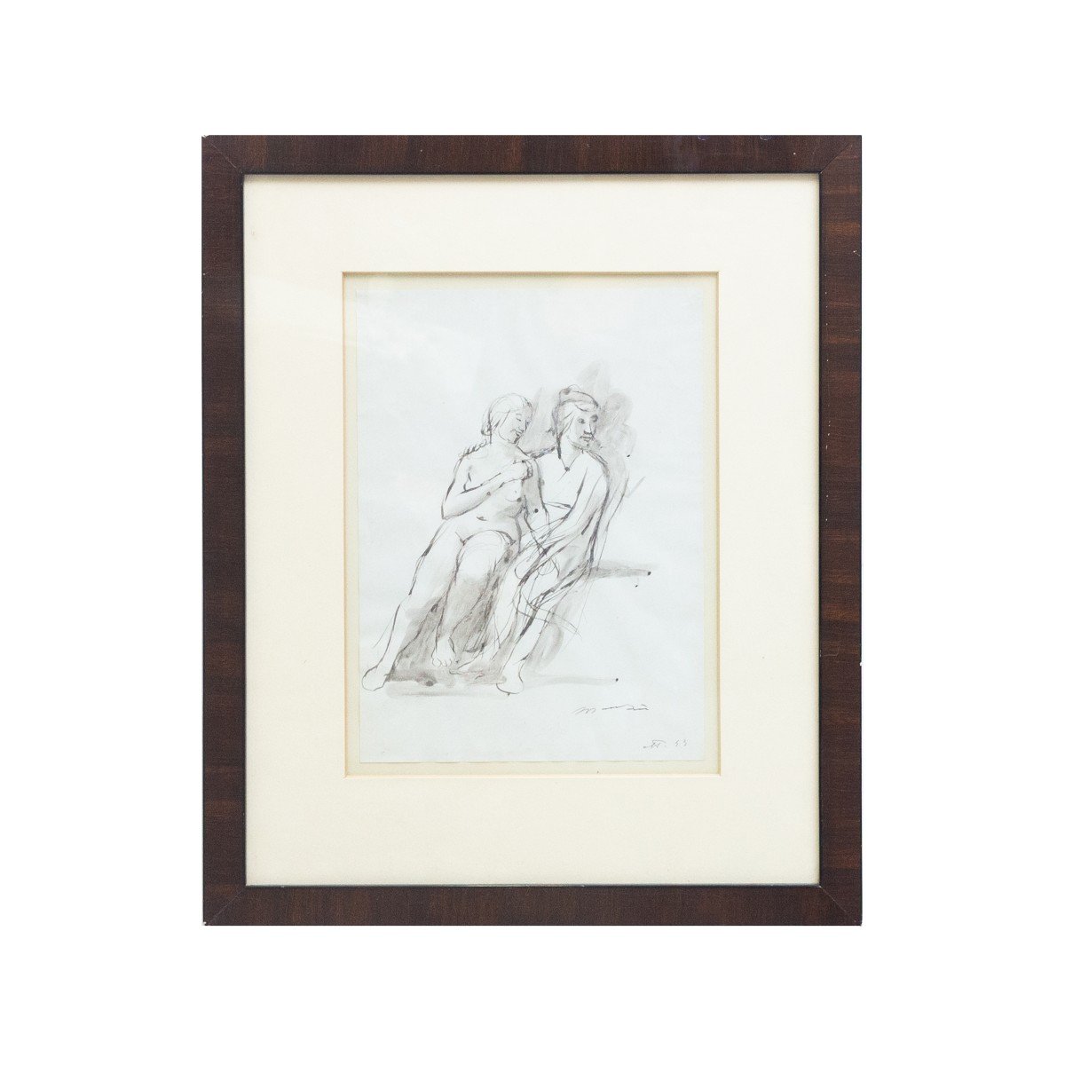 Watercolor Ink On Paper, "study For The Two Sisters," By Giacomo Manzù, Signed, 1943-photo-2
