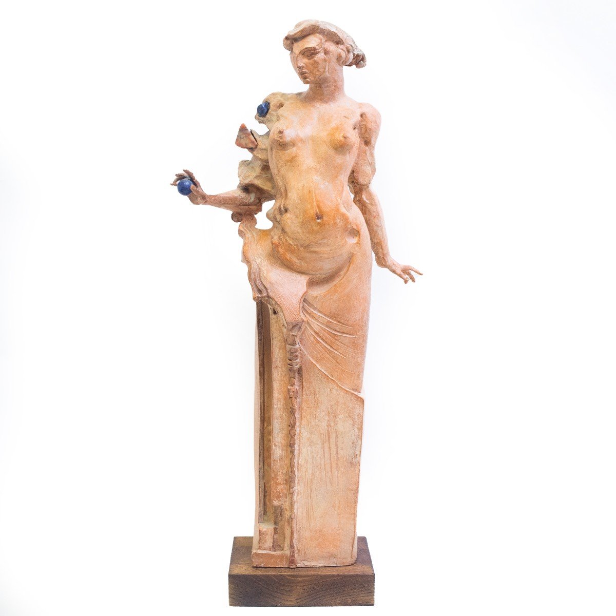 Sculpture en terre cuite et pierre polychrome de Claudio Nicoli, "Sibilla", 1999