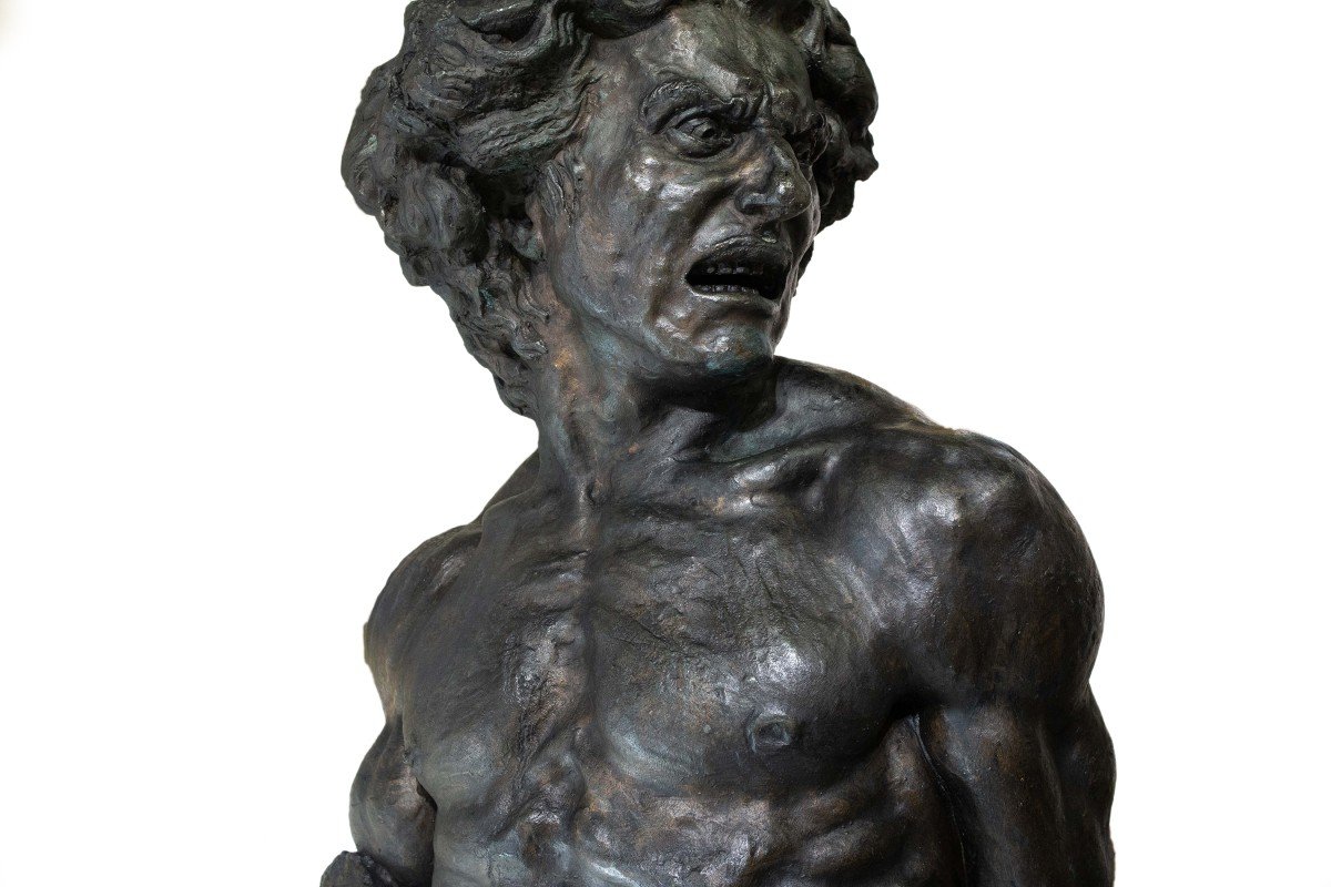 Bronze Sculpture, By Francesco Barbera Known As Sandrún, "beethoven," 1900s Era-photo-2