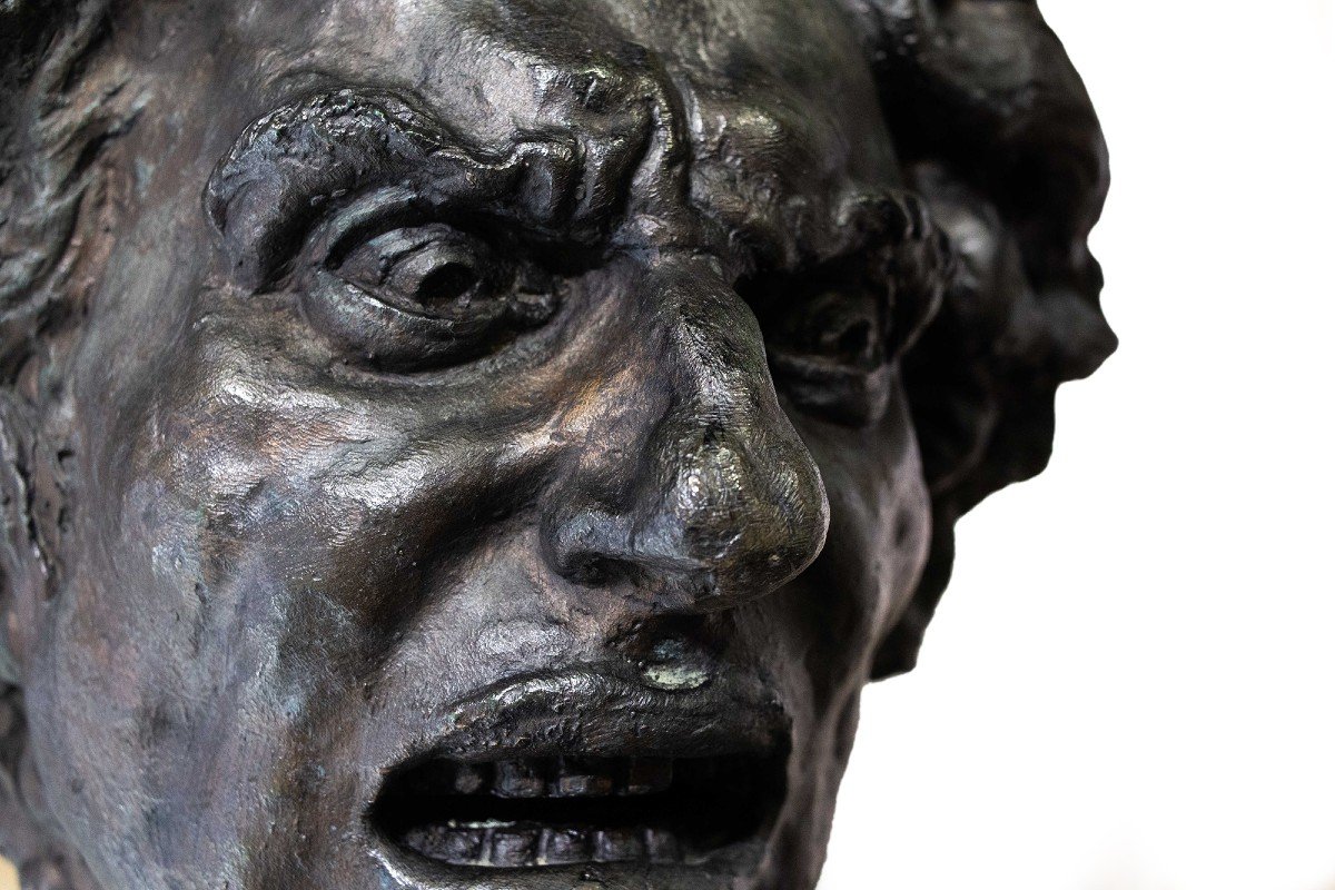 Bronze Sculpture, By Francesco Barbera Known As Sandrún, "beethoven," 1900s Era-photo-5