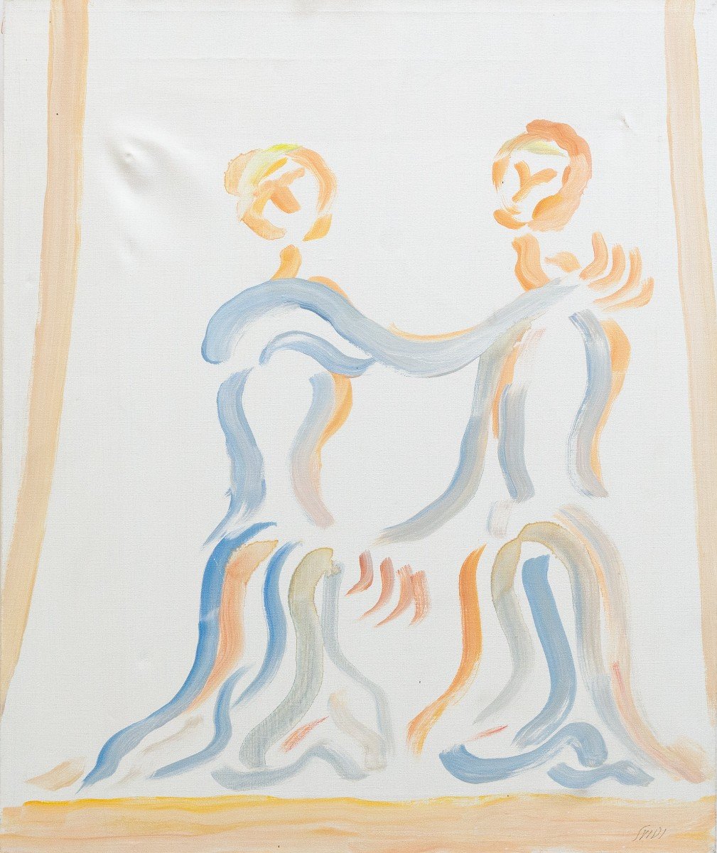 Oil On Canvas, "encounter," By Virgilio Guidi, 1960s