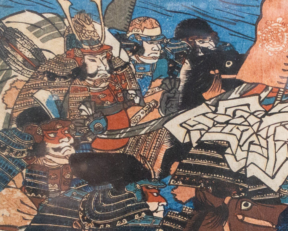 Polychrome Silograph On Washi Paper, Ujigawaô-kassen The Battle Of The Uji River, 1839-photo-3