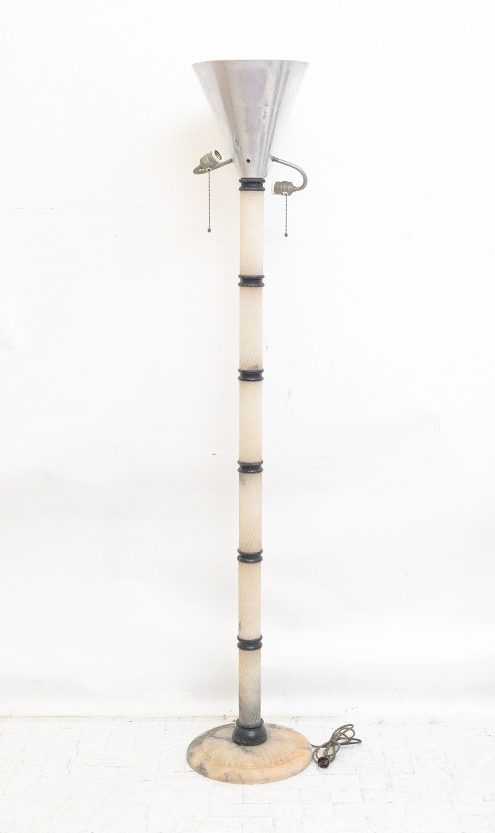 Designer Alabaster Floor Lamp, 1930s 