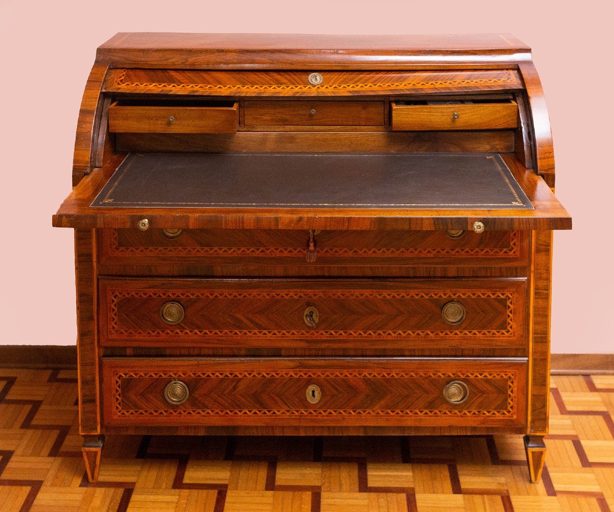 Walnut Rolling Flap Dresser With Inlays, Louis XVI, Epoch Of The 18th Century-photo-2