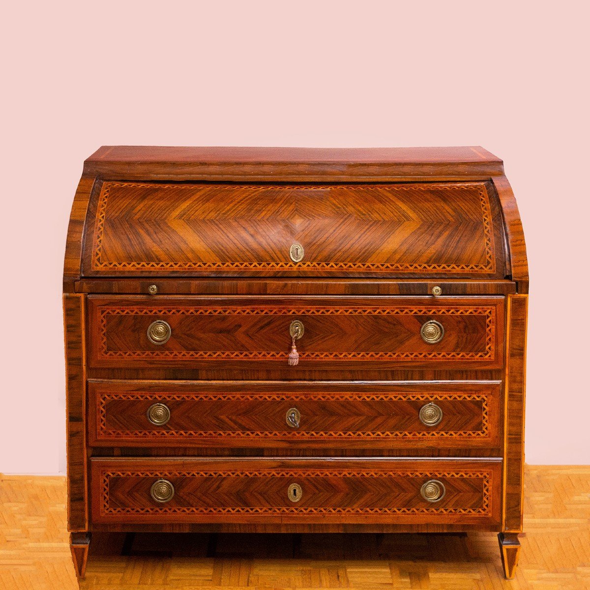 Walnut Rolling Flap Dresser With Inlays, Louis XVI, Epoch Of The 18th Century