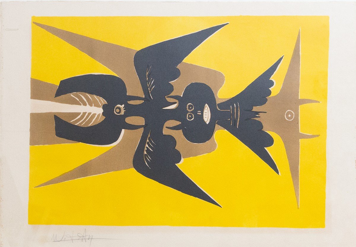 Lithograph, "yellow Emblem," By Wiferdo Lam, Signed, 1952