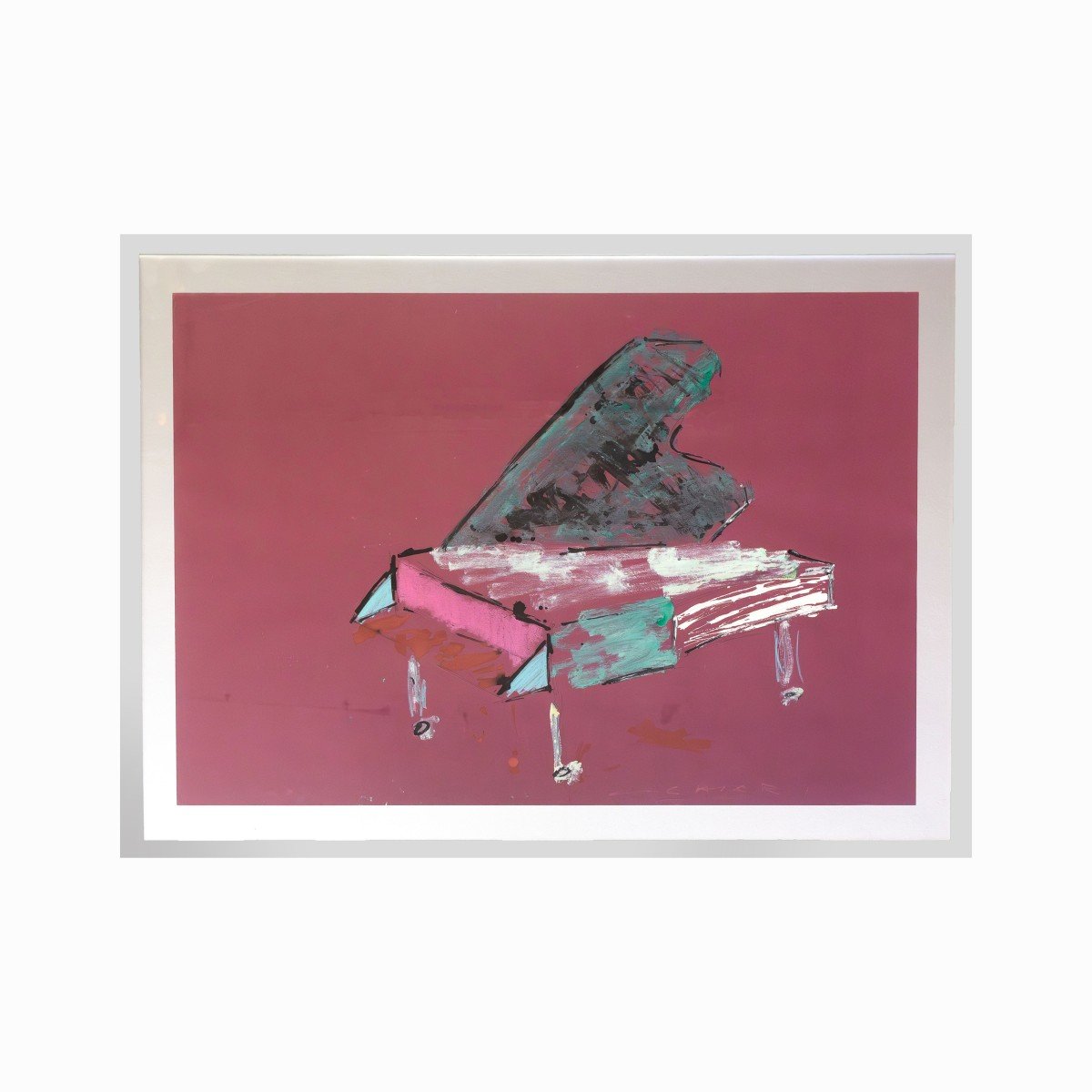 Technique Mixte Sur Papier, De Giuseppe Chiari, "pianoforte", Signé, Années 1970-photo-2