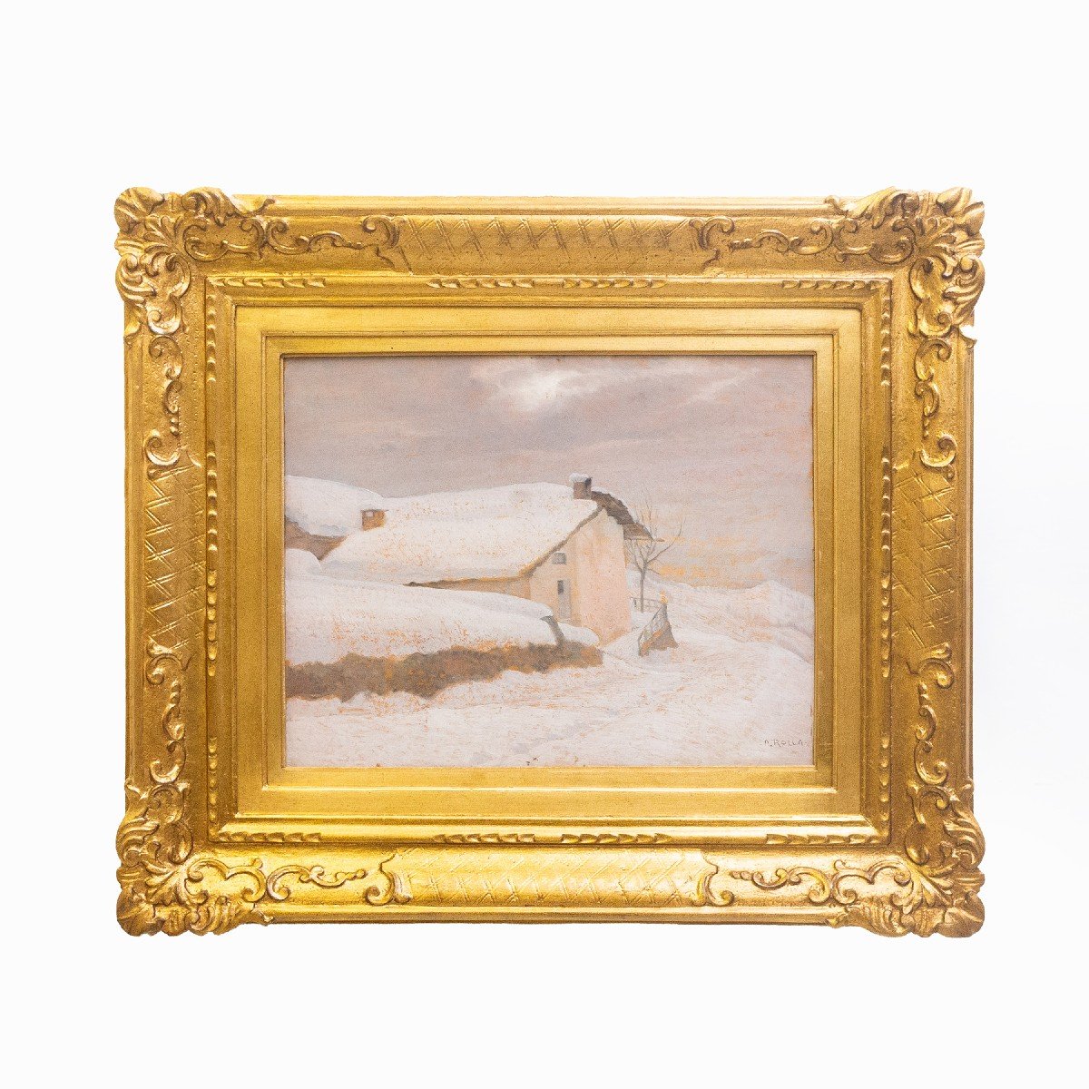 Oil On Tablet, By Adolfo Rolla, "the Pink House", Oropa, Signed, Period '900-photo-2