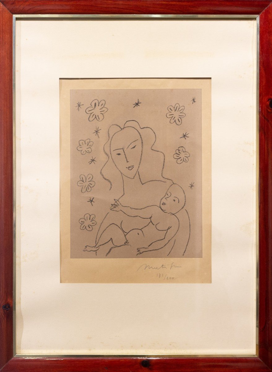 Henri Matisse, Lithograph,  "vierge Et Enfant Sur Fond De Fleurs Et d'étoiles," Dated 1920-photo-4