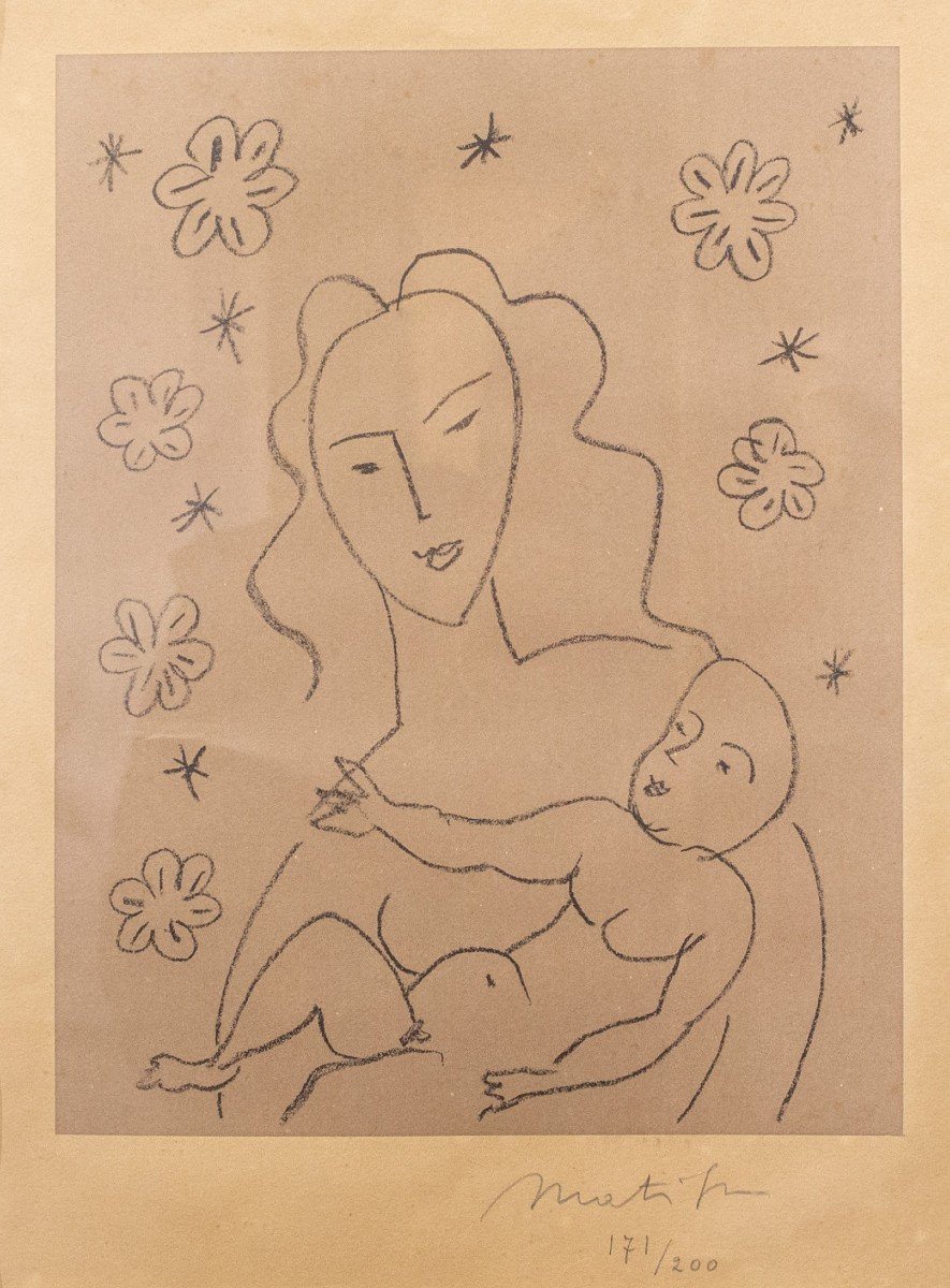 Henri Matisse, Lithograph,  "vierge Et Enfant Sur Fond De Fleurs Et d'étoiles," Dated 1920