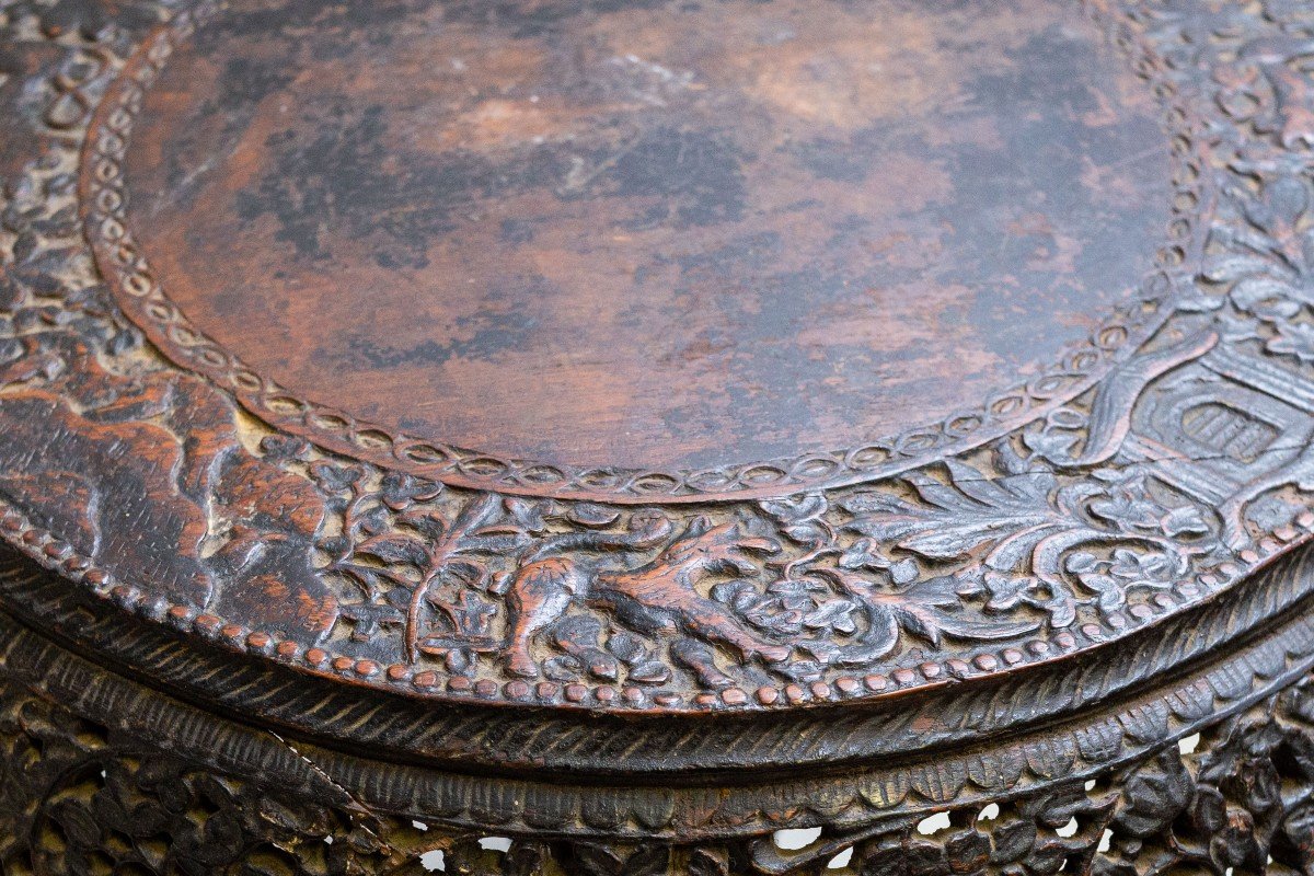Table à Bascule Anglo-indienne Sculptée, Fin Du XIXe Siècle-photo-2